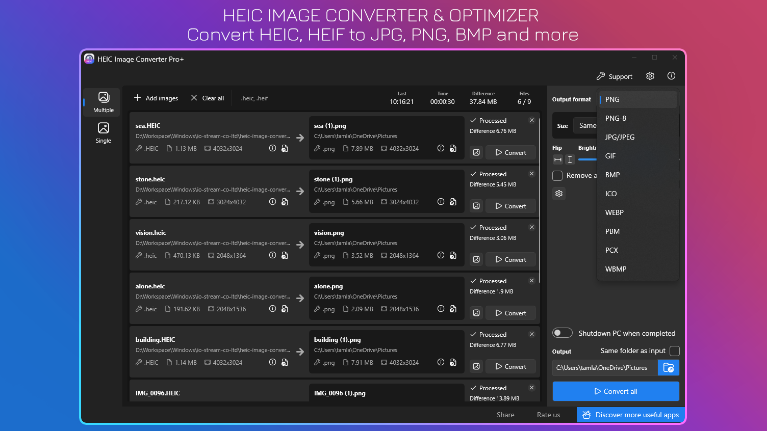 HEIC Image Converter & Optimizer - Convert HEIC, HEIF to JPG, PNG, BMP and more