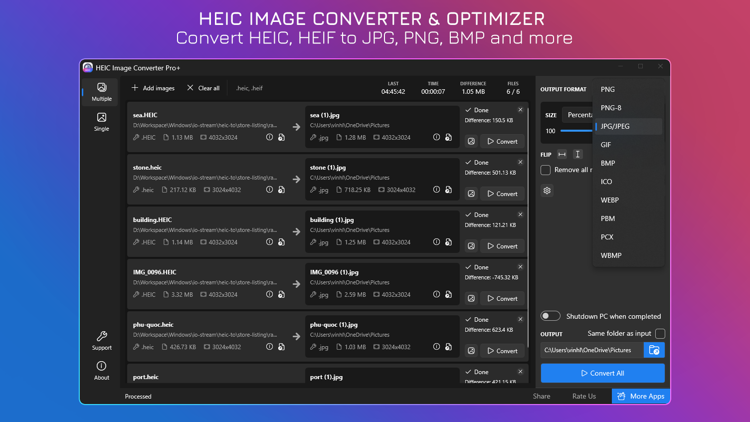 HEIC Image Converter & Optimizer - Convert HEIC, HEIF to JPG, PNG, BMP and more