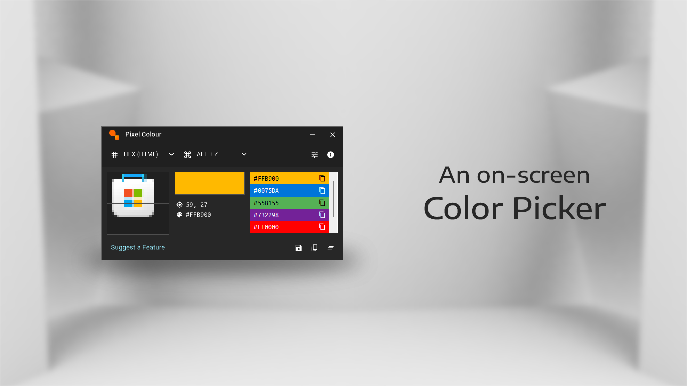 The on-screen Color Picker - Generate color code with color list for saving, cataloguing and re-using the picked color.