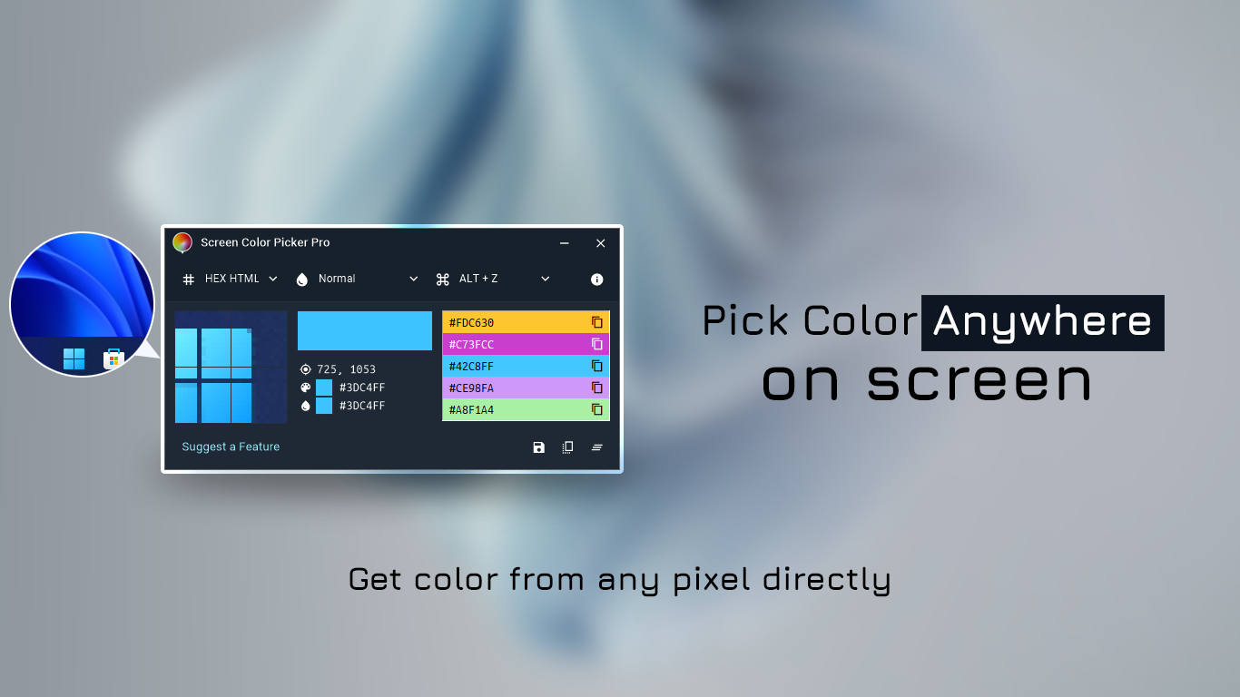 Pick Color Any On Screen - Get color from any pixel directly