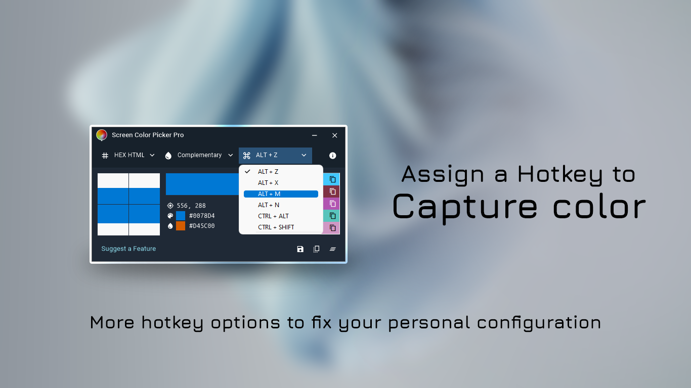 Assign A Hotkey To Capture Color  - More hotkey options to fix your personal configuration