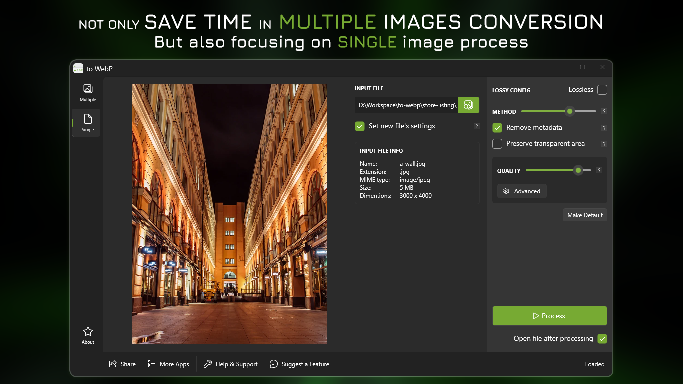 Not Only Save Time in Multiple Images Conversion - But also focusing on Single image process.